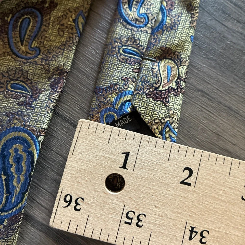 Bruno Piattelli Roma Paisley Silk Tie One Size Gold Blue Mens Handmade Italy